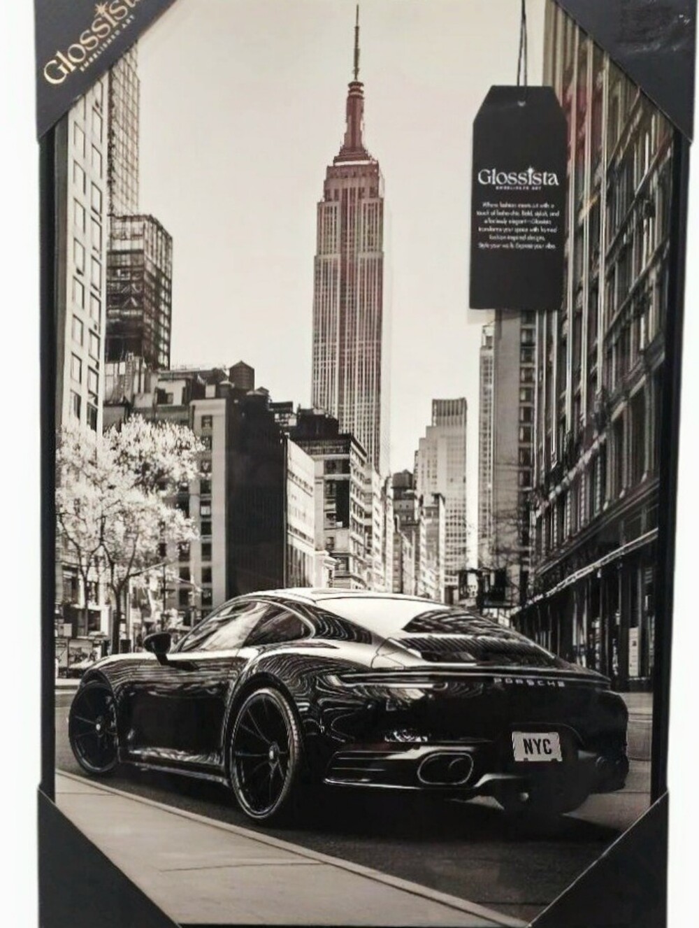 Glossista Embelished Art Black Drive Cityscape Porsche Framed Wall Decor